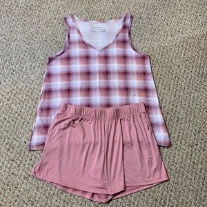 NWOT Eddie Bauer PJ’s. Pink Plaid Tank Top and Elastic Waist Shorts. Size M